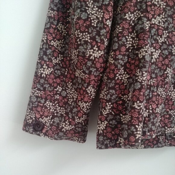 LL Bean brown cotton corduroy blazer jacket with cream pink blue floral … - Picture 4 of 14